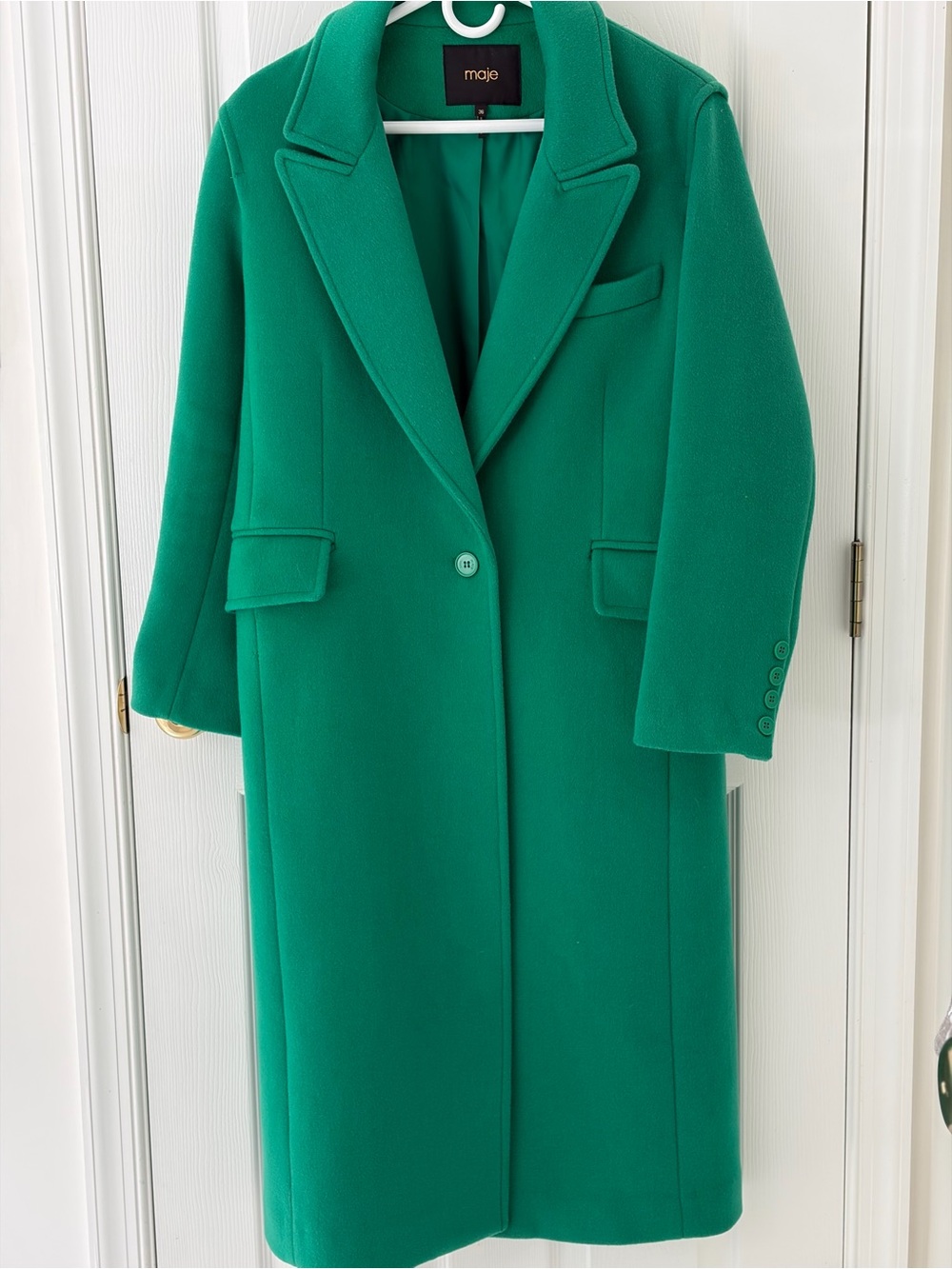 Maje Kelly Green Tailored Wool Blend Trench Coat
